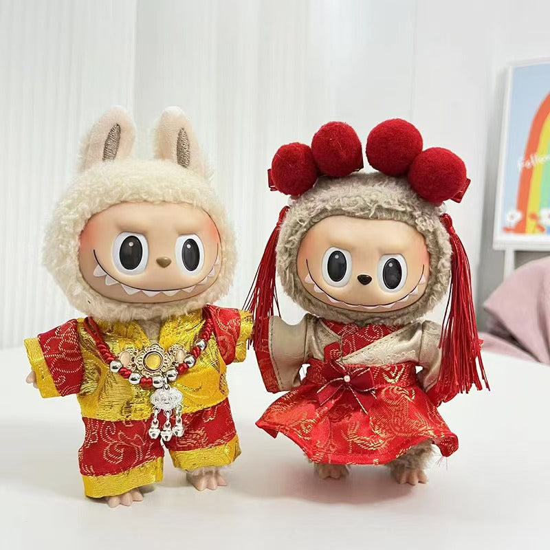 Adorable Cute couple-themed 6.7-inch Labubu doll outfits.